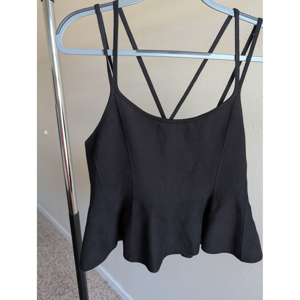 Maeve Anthropologie Black Peplum Knit Camisole Double Cross Strap‎ Top Medium